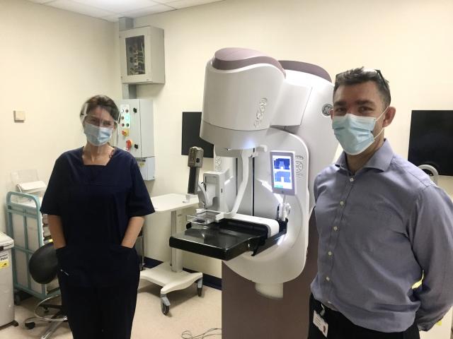 Consultants Alice Leaver and Alan Redman with mammography equipment.