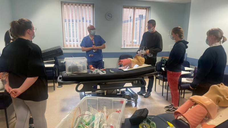 Students and teacher on a course in the clinical skills centre.