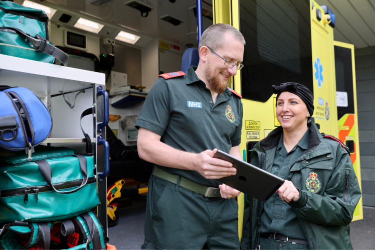 Dr Graham McClelland and Abbie Tutchings introducing audio-visual calling from the ambulance to the stroke unit