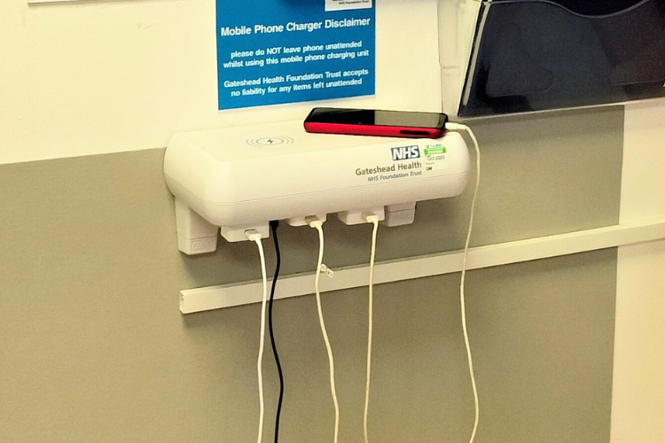 Phone charging on the Crable Charging Shelves