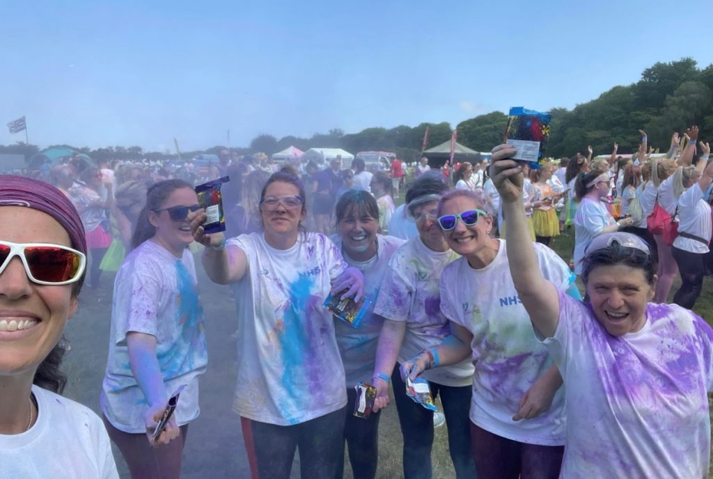 a group picture of the St Bedes team at the 2023 Colour Run event.