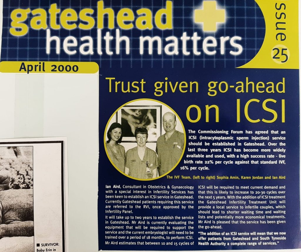 Story from the gateshead health matters newsletter, which reports ICSI has been given the go ahead.