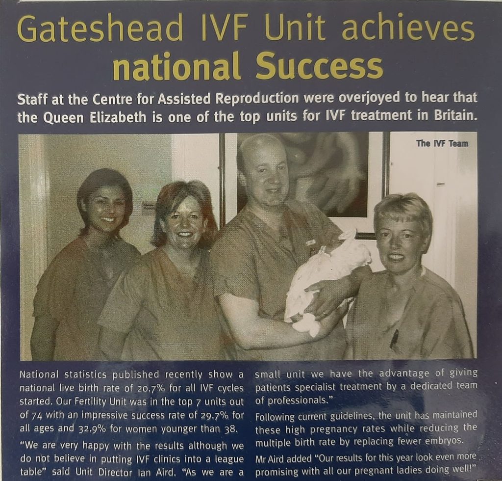 Story from Gateshead health matters about the IVF unit achieving national success.