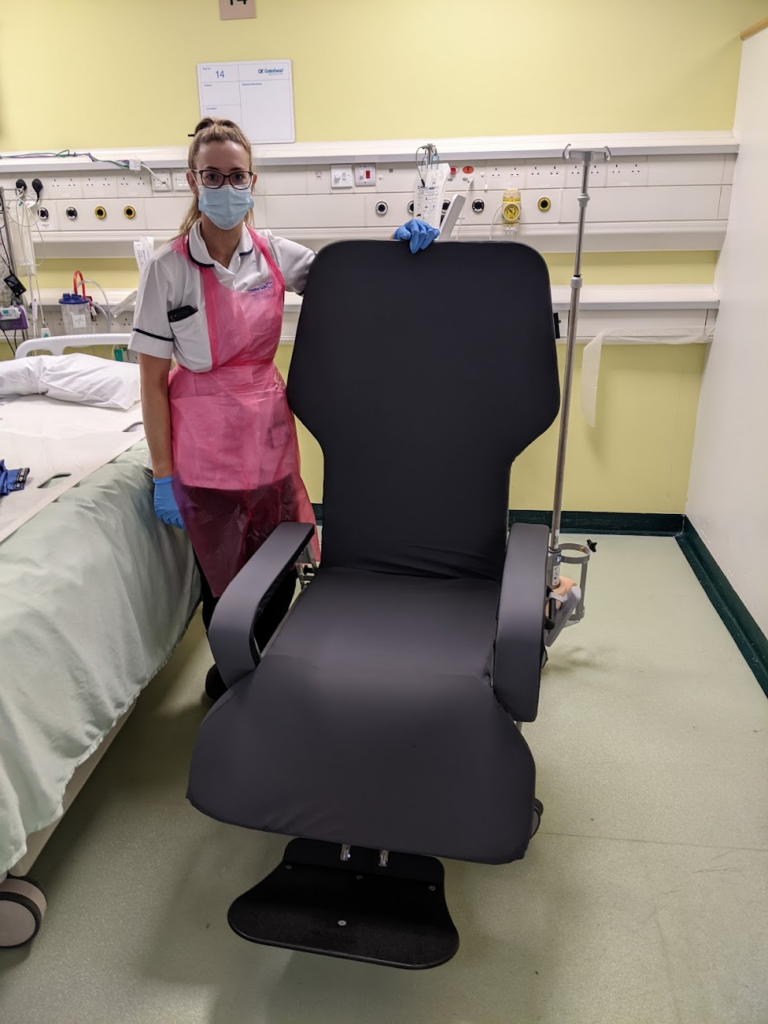 Nurse with the sydney go flat chair 