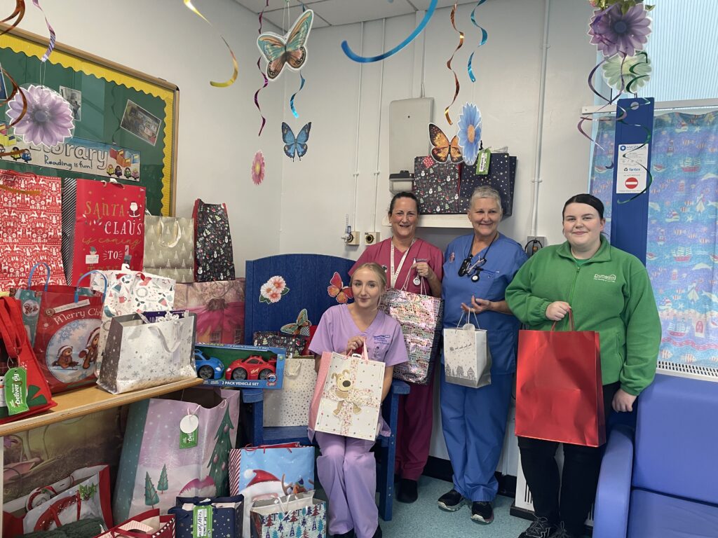 group photo with presents