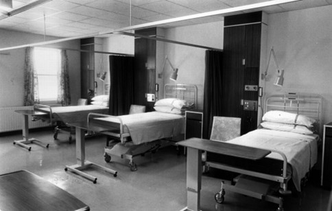 A photograph of a ward taken from the opening of the Queen Elizabeth Hospital, Gateshead