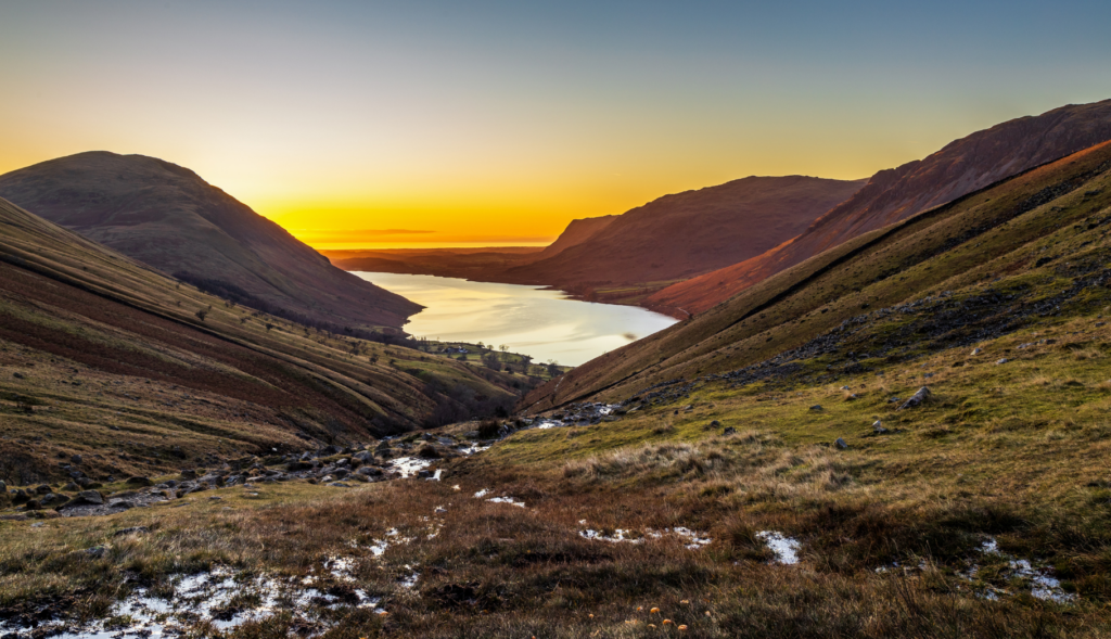 picture of a view from scafell pike at sunrise