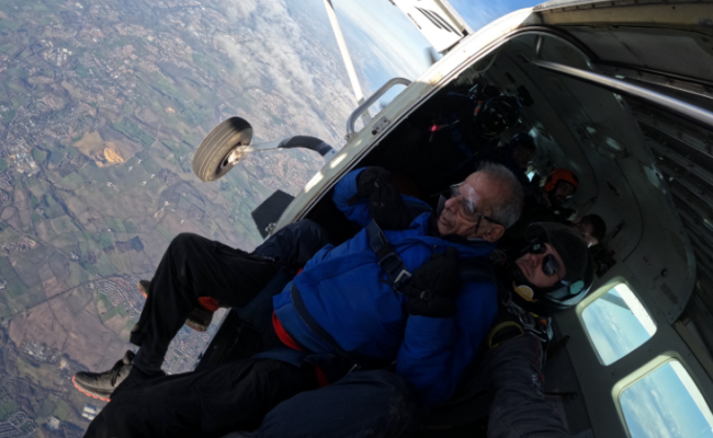 Nadeem about to complete the charity skydive
