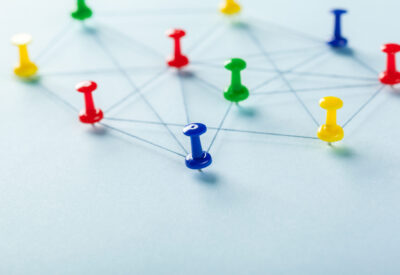 Pins with string depicting a network
