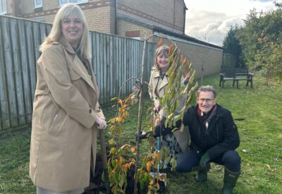 Tree being planted at the Memorial Garden opening.